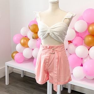 High waisted pink belted shorts🌸💗
